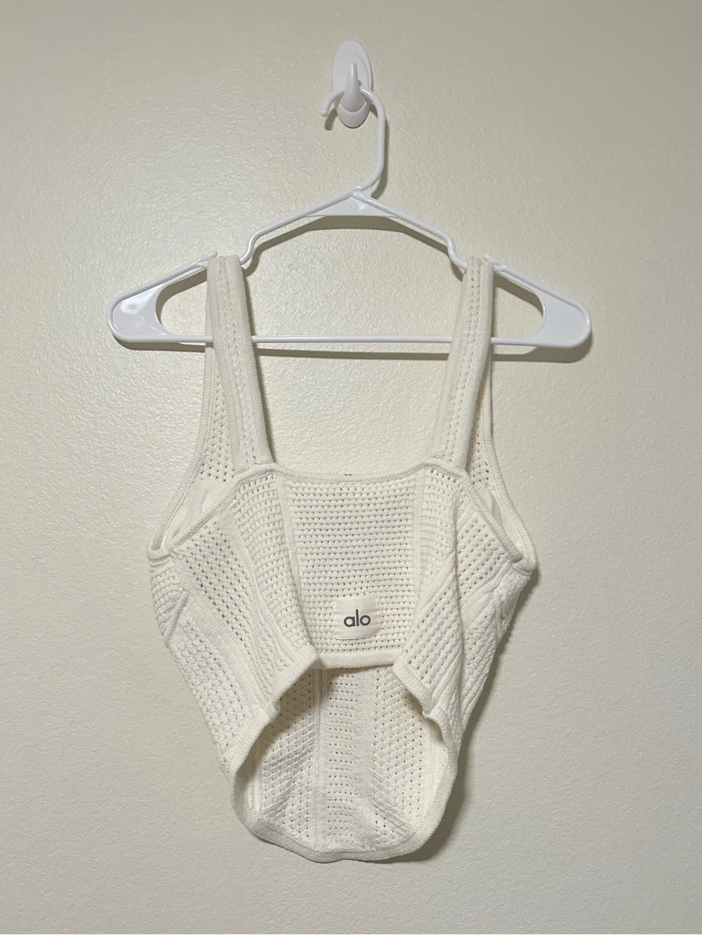 Alo Yoga Chase the Sun crochet knit corset top
